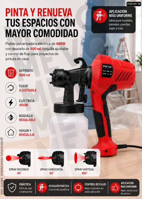 🎨 Pistola pulverizadora eléctrica 400W 🏠 Depósito 800 ml + flujo ajustable