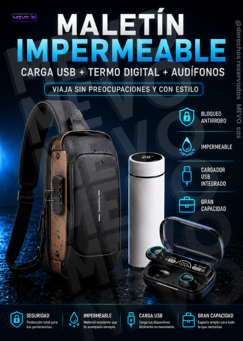 ✅Combo 3 en 1: riñonera + termo digital + audífonos✅