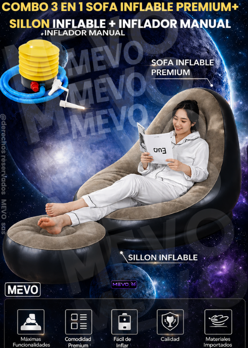 😍COMBO 3 EN 1 SOFA INFLABLE PREMIUM+ SILLON INFLABLE + INFLADOR MANUAL😍