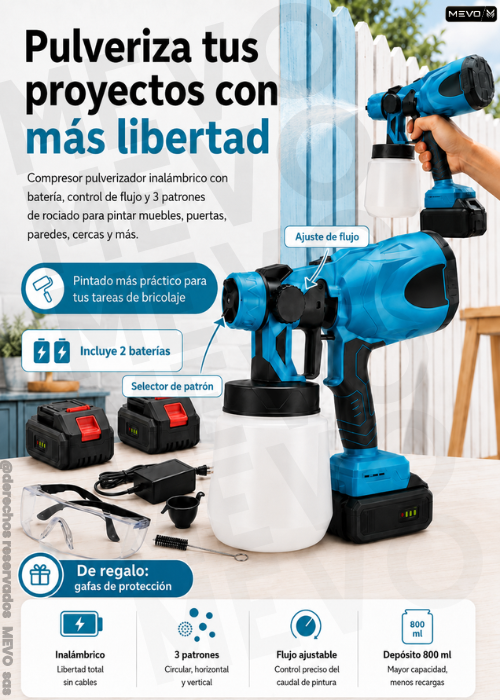 🎨 Compresor pulverizador inalámbrico 2 baterías + gafas de protección 🎨