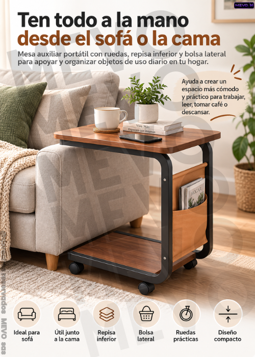 🛋️✨ Mesa Auxiliar Portátil con Ruedas | Práctica para Sofá, Cama y Hogar 🏠