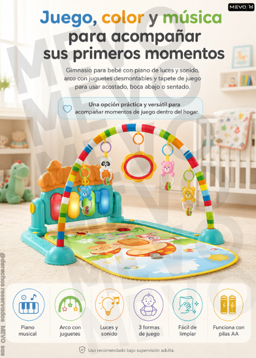 🎹 Gimnasio Piano para Bebé con Luz, Sonido y Juguetes Desmontables 🧸✨