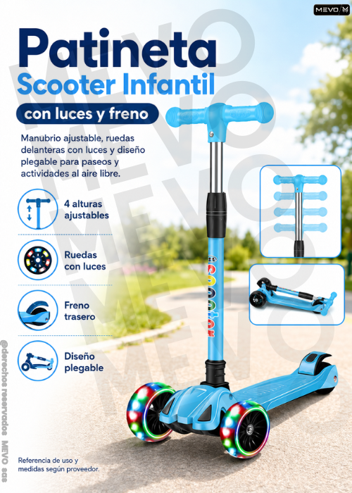 🛴✨ Scooter Infantil con Luces LED Freno Trasero y Diseño Plegable 🌈