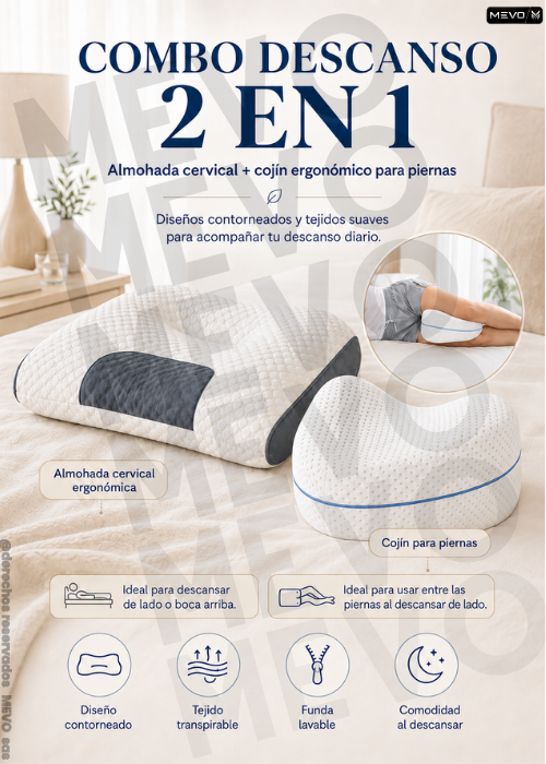🛏️✨ COMBO  2 EN 1 | ALMOHADA CERVICAL + COJÍN ERGONÓMICO PARA PIERNAS 🌙
