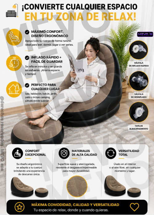 😍COMBO 3 EN 1 SOFA INFLABLE PREMIUM+ SILLON INFLABLE + INFLADOR MANUAL😍