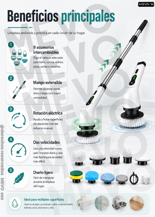 ✨ Cepillo eléctrico 9 en 1  + Accesorios🧽