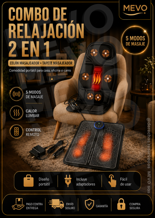 🧘 combo de relajación 2 en 1 ✨ cojín masajeador + tapete masajeador 🪑🦶