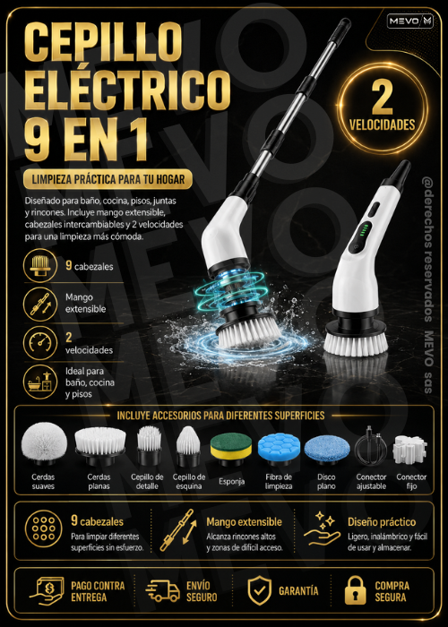 🧽 Cepillo eléctrico 9 en 1  + Accesorios🧽.
