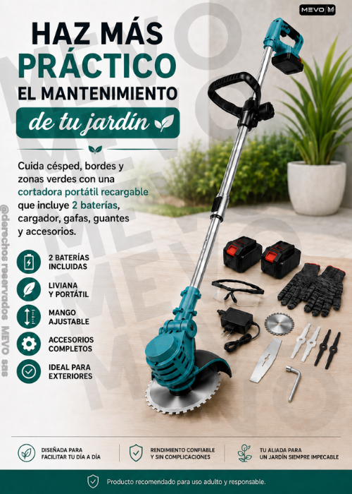 🌿Podadora portatil recargable + 2 Baterias + Gafas +Guantes  + Accesorios 🏡