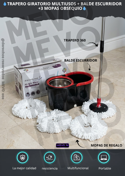 😍trapero giratorio multiusos balde escurridor 3 mopas obsequio😍