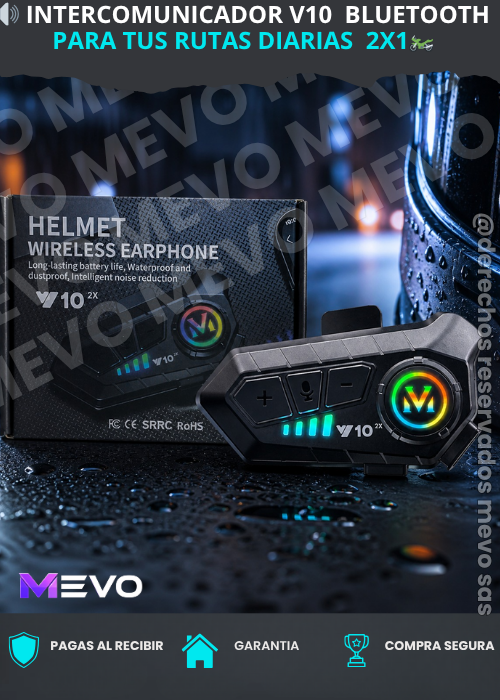 🔊 Intercomunicador v10  Bluetooth para tus rutas diarias  2X1🏍️