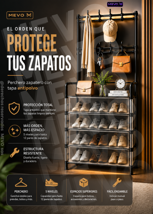 🔥PERCHERO ZAPATERO MULITUSOS  CON TAPA PREMIUM 🔥