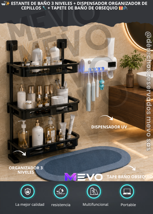 🛁✨ Estante de Baño 3 Niveles + Dispensador Organizador de Cepillos 🪥 + Tapete de Baño de Obsequio 🎁🚿