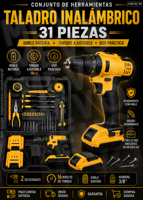 🔧 Combo Herramientas 31 Piezas Obsequio 🎁 + Taladro Inalámbrico pro 🛠️